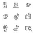 Set of location icons in black thin line design Royalty Free Stock Photo