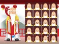 Chinese Gods Sanxing Shou Cartoon Emotion faces Vector Illustration-01 Royalty Free Stock Photo