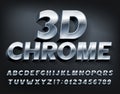 3D Chrome alphabet font. Metallic letters and numbers with shadow. Royalty Free Stock Photo