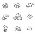 Set of cloud computing related icons in black line design Royalty Free Stock Photo