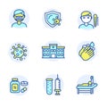 Set of virus and medical related icon in linear color style Royalty Free Stock Photo