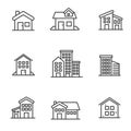 Set of house icons in black line design