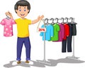 Cool Shopkeeper Boy With Sell Discount Clothes Cartoon