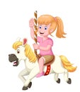 Girl Sitting On Horse Toy Carousel Cartoon Royalty Free Stock Photo