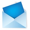 Illustration of an open envelope with a piece of a blue paper.