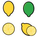 Cute Lemon Lime Cartoo Vector Illustration. Set 4 Mascot. Royalty Free Stock Photo