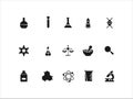Science Lab Icon Set / Vector thin line icons set and graphic design elements / Illustration with science and laboratory research Royalty Free Stock Photo