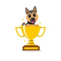 Cartoon vector character german shepherd dog with gold trophy cup award Royalty Free Stock Photo
