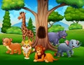 Wild animals under the hollow tree landscape