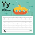 Alphabet tracing worksheet for preschool and kindergarten to improve basic writing skills, letter Y, yellow submarine, vector, ill Royalty Free Stock Photo
