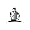 Whistling soccer referee showing stopping hand during match Royalty Free Stock Photo