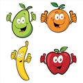Illustration graphic vector of cute orange, Guava, banana and apple, fruit character, set of cartoon tropical fruit characters in