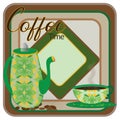 Coffee Time Graphic Image of Pot of Coffee and Cup in Green, Yellow and Browns Royalty Free Stock Photo