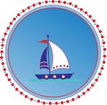 Round emblem-type image of Sailboat in the center with red and blue dotted border
