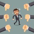 Vector cartoon businessman with many thumbs down hands Royalty Free Stock Photo