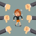 Vector cartoon businesswoman with many thumbs down hands Royalty Free Stock Photo