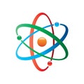 Colorful Atom vector icon. Symbol of science, education, nuclear physics, scientific research. Three electrons rotate in orbits ar Royalty Free Stock Photo