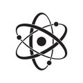 Black Atom vector icon. Symbol of science, education, nuclear physics, scientific research. Three electrons rotate in orbits Royalty Free Stock Photo