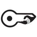 Key to success is in teamwork and communication business vector concept. Concept icon with key and shake hands Royalty Free Stock Photo