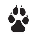 Black silhouette of a cat or dog paw footprint, isolated on white background. Royalty Free Stock Photo