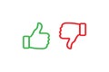 Yes and No check marks with thumbs up and down. Vector illustration. Red and green on white background Royalty Free Stock Photo
