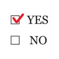 Yes and No check marks, selected with red marker , concept of motivation, voting, test, positive answer, poll, selection, choice m Royalty Free Stock Photo