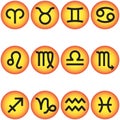 Set of round zodiac signs icons. Leo, Virgo, Scorpio, Libra, Aquarius, Sagittarius, Pisces, Capricorn, Taurus, Aries, Gemini, Canc