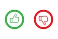 Yes and No check marks with thumbs up and down. Vector illustration. Red and green on white background. Royalty Free Stock Photo