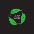 Zero Waste Green and White Logo sign on black background