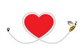 Bee flying on a dotted line heart path. Vector illustration for banner, t-shirt graphics, fashion prints, slogan tees, stickers Royalty Free Stock Photo
