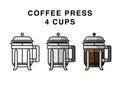 Coffee french press 4 cups on white background