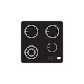 Cook top cooking panel, surface. Induction stove hob. Flat black design style vector illustration icon