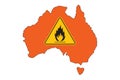Fire symbol inside Australia map. Disaster sign vector illustration.