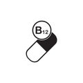 Mineral vitamin B12 supplement for health. Capsule with B complex element icon, healthy symbol. Vector illustration isolated Royalty Free Stock Photo