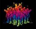 Group of Golf players action cartoon sport graphic