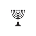 Hanukkah menorah candelabrum with nine lit candles. Vector icon on white background