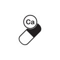 Mineral vitamin Ca supplement for health. Capsule with Calcium element icon, healthy symbol. Vector illustration isolated on white Royalty Free Stock Photo