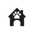 Pet house icon, Line sign of white footprint paw , dog or cat in home symbol for websites and prints isolated on white background Royalty Free Stock Photo