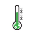 Green thermometer with earth, conceptual ecology icon on white background