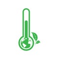 Green thermometer with earth, conceptual ecology icon on white background