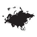 Eurasia map vector, isolated on white background. Black template, flat earth. Simplified, generalized with round corners.