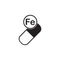 Mineral vitamin Ferrum supplement for health. Capsule with Fe element icon, healthy symbol. Vector illustration isolated on white Royalty Free Stock Photo