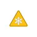 Warning frost hazards road symbol on yellow round triangle board