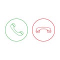 Accept call and decline phone icons. Green and red buttons with handset. Vector symbol set isolated on white background Royalty Free Stock Photo