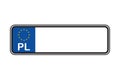 Poland blank license plate with free copy space place for text and European Union EU flag