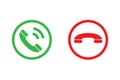 Accept call and decline phone icons. Green and red buttons with handset. Vector symbol set isolated on white background Royalty Free Stock Photo