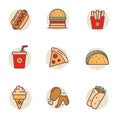 Set of fast food icons in linear color style Royalty Free Stock Photo