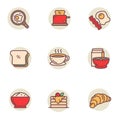 Set of breakfast foods icons in linear color style