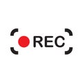 Recording sign icon. Red logo camera video recording symbol, rec