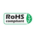 ROHS compliant sign with green leaf, vector illustration. Royalty Free Stock Photo